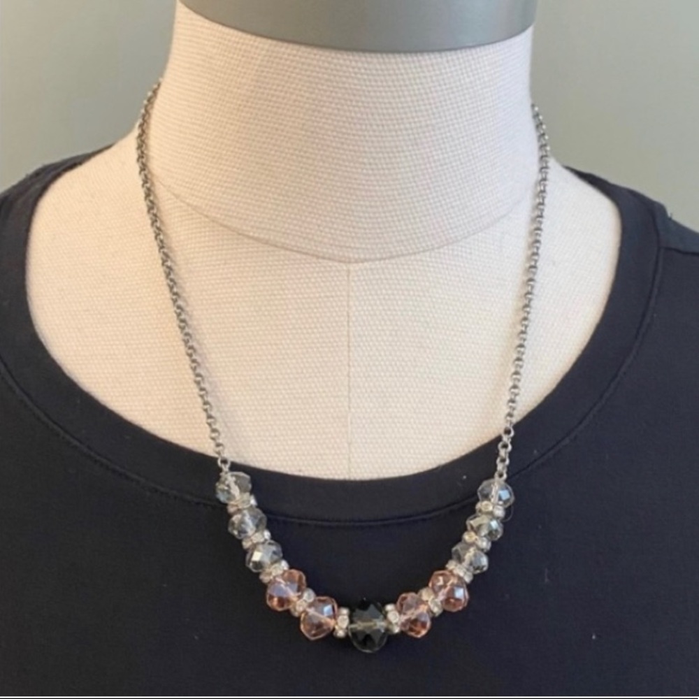 LOFT necklace - silver chain with pink, brown, clear stones